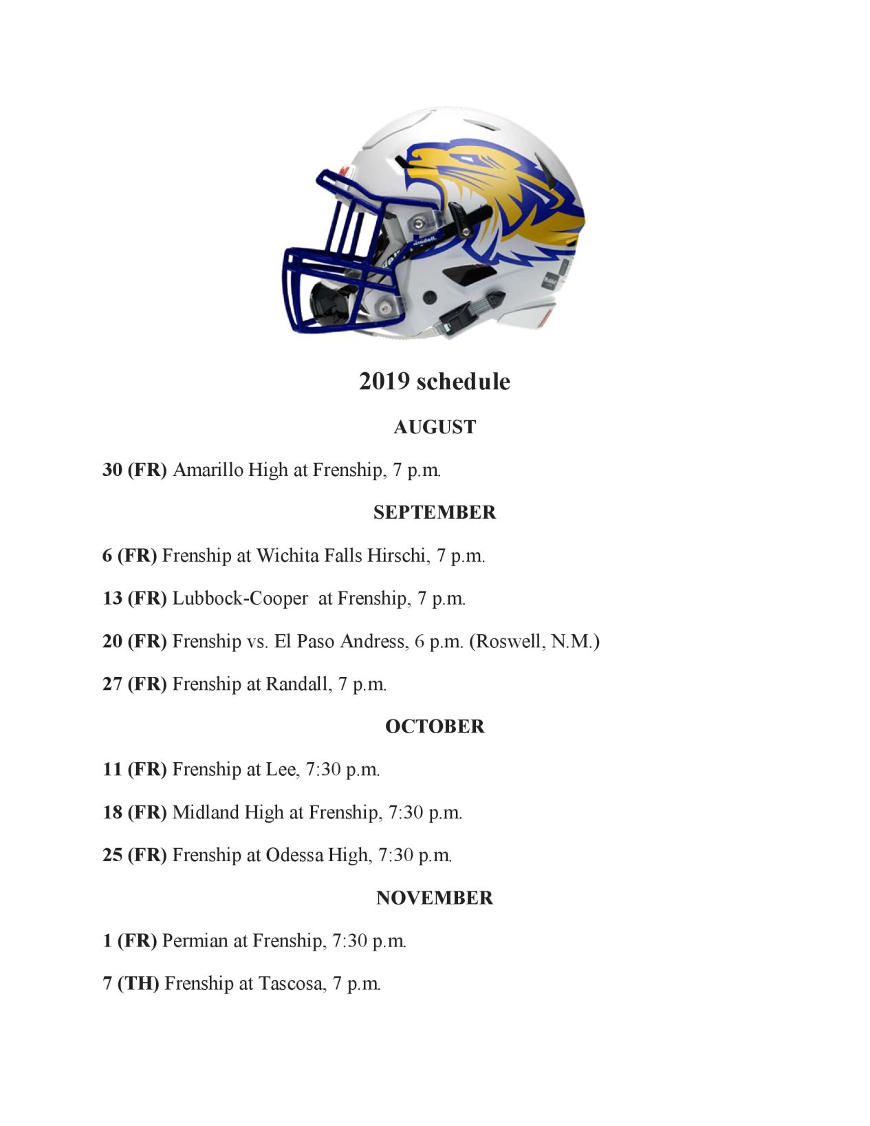 2019 Frenship football schedule